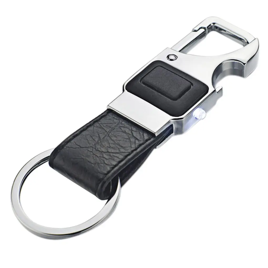 

Men Metal Keychain Business Style Leather LED Light Opener Multi-function Car Bag Key Chain Male Keyring