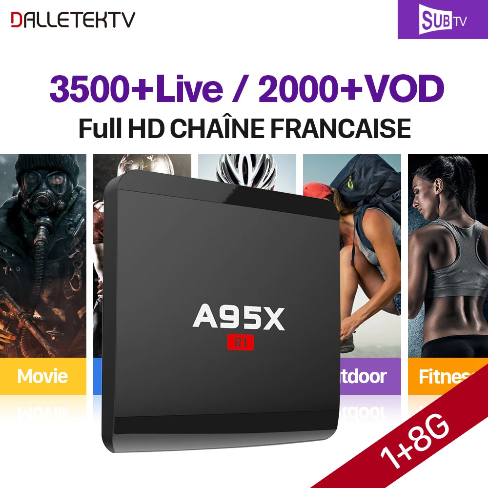 IPTV French box Full HD A95X R1 Android 7.1 S905W with SUBTV Code IPTV subscription Portugal Belgium Canada Araibc France IP TV