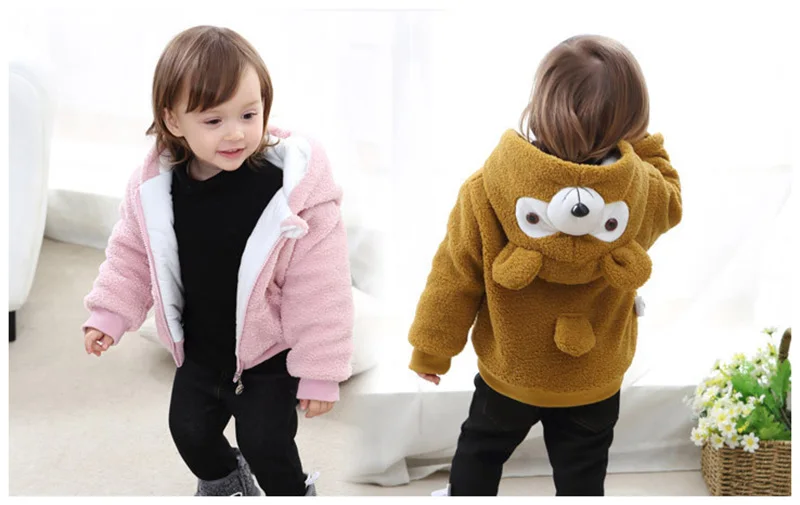  autumn winter baby boys girls hooded jackets new pattern duffy bear pink gray yellow coats children clothes (2)