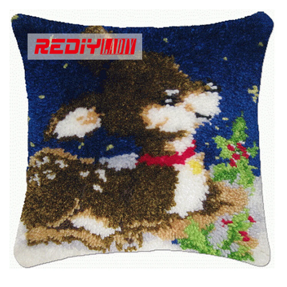 

HOT Latch Hook Pillow Kits Deer with Flores New DIY Needlework Crocheting Rug Kits Handmade Embroidery Unfinished Pillowcase