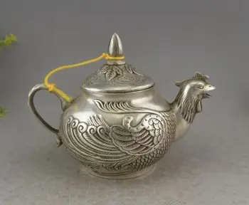 

Collectible Decor Old Handwork Miao Silver Carved Phoenix Noble Tea Pot