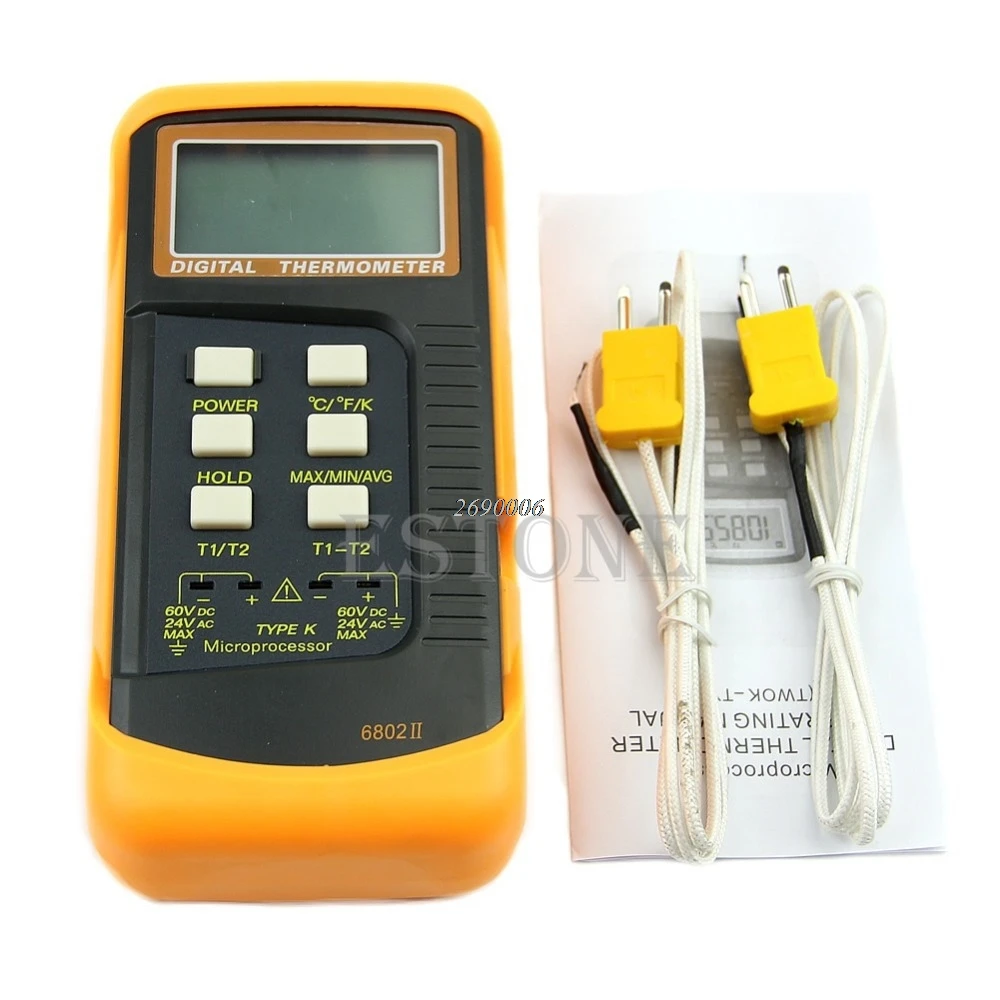 

Dual Two Channel 2 K-Type Digital Thermometer Thermocouple Sensor 1300c 2372f