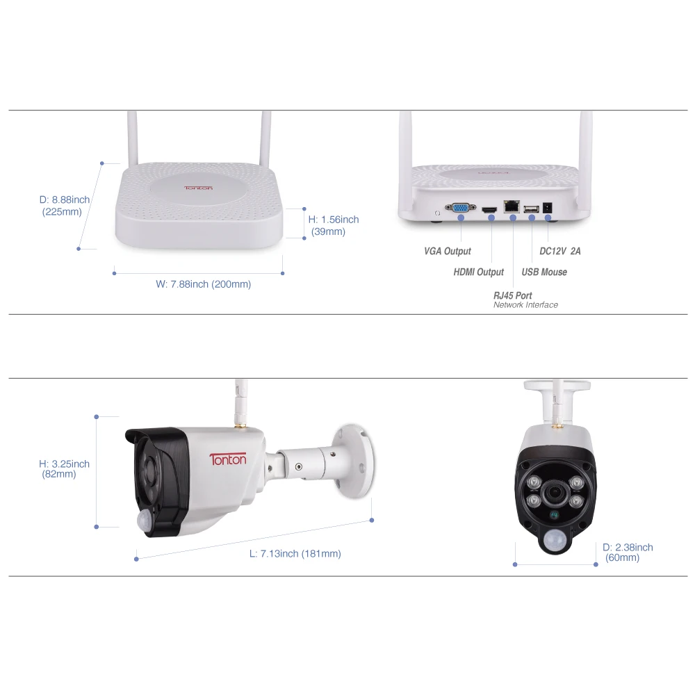 Tonton 1080P Wireless security camera 2TB HDD 2MP 4CH NVR camera IR-CUT outdoor CCTV Cameras IP sec