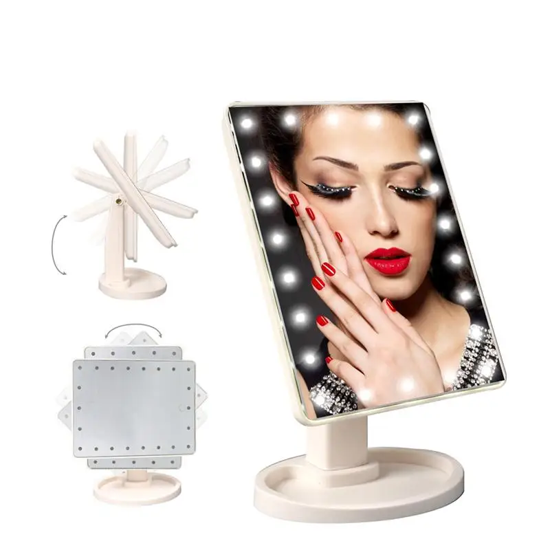 

360 Rotating Large Makeup Mirror with 22 LEDs Lights for Home Travel with Touch Dimmer Switch Battery Operated Gift