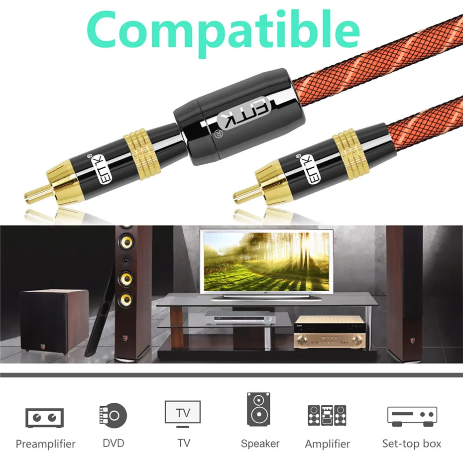 EMK Stereo Digital Coaxial Audio Video RCA Cable speaker cable Hifi Subwoofer cable AV TV cables 5m 8m 10m (13)