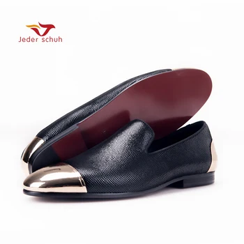 

Jeder Schuh new style blue and red plaid sheepskin mens shoes with front and back metal toe Handmade Banquet and Prom men loafer