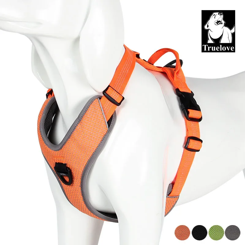 Comprar Truelove acolchado perro reflectante arnés pequeño grande suave paseo ajustable con mango para cinturón de seguridad suministros para mascotas Dropshipping