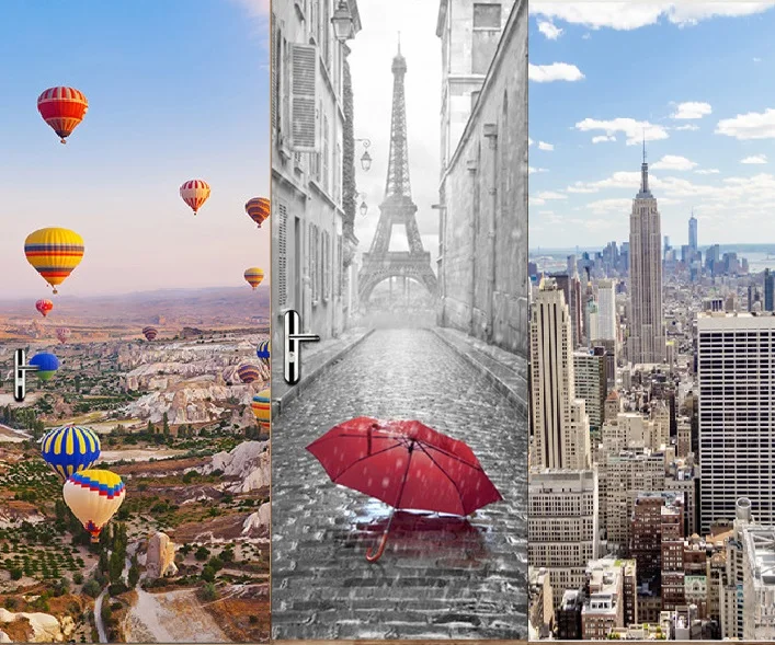 

New York Manhattan Turkey Balloon Eiffel Tower Creative DIY 3D Door Stickers for Kids Room Door Home Decoration Accessories