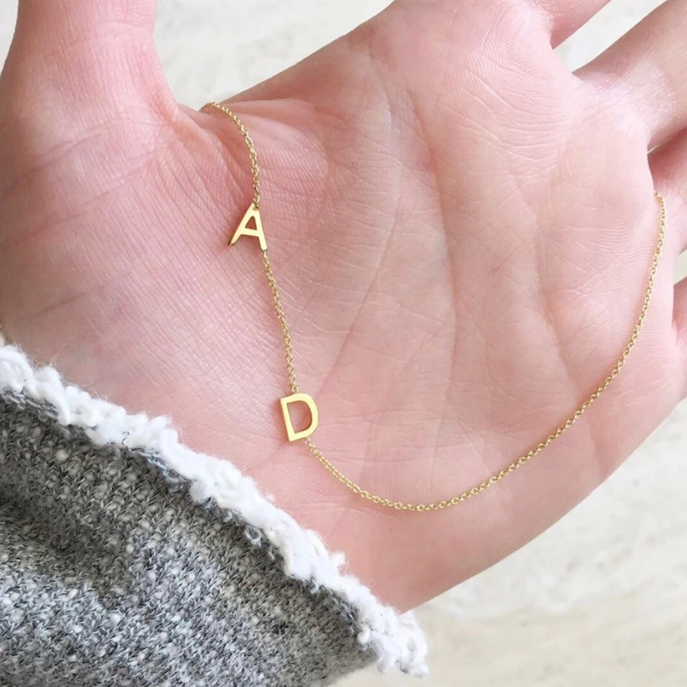 

2019 Cute Double Letters Necklace Stainless Steel Jewelry Personalized Mini Two Initials Custom Chain Necklace Collares De Moda