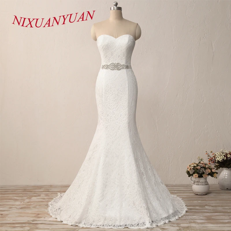 

NIXUANYUAN New Elegant White Ivory Lace Bridal Gown Mermaid Wedding Dress 2019 Vintage Cheap vestido De noiva With Sash In Stock