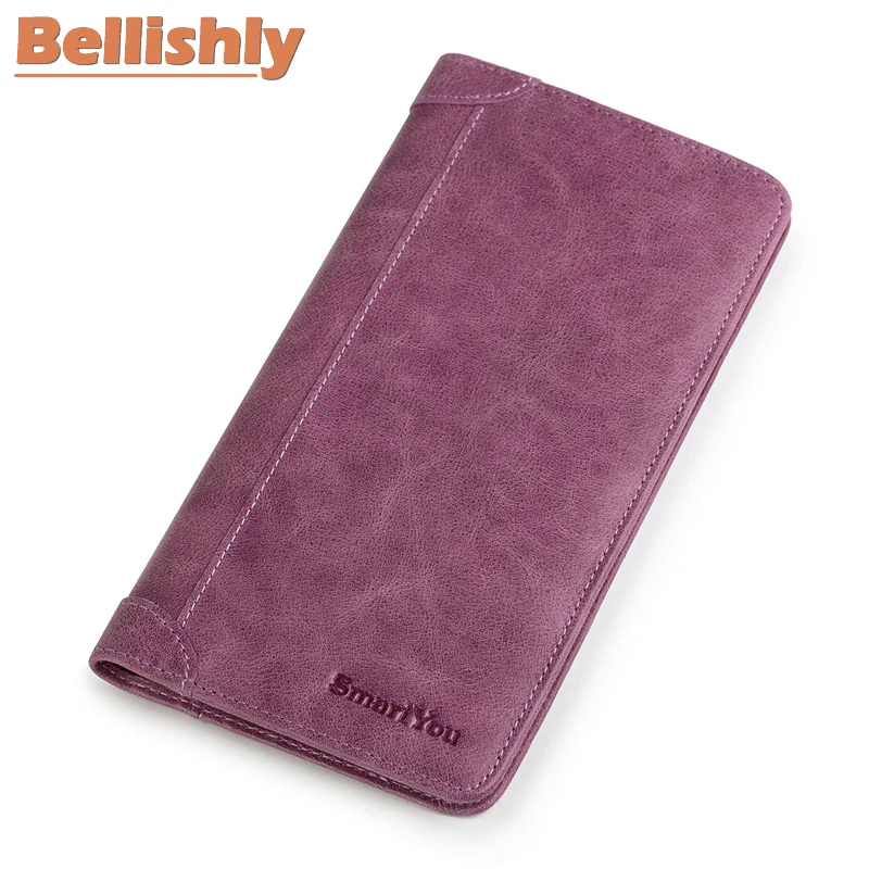 

Bellishly Women leisure contracted Long wallet Genuine leather woman fashion Lady girl thin light purse Female Slim flat portfel
