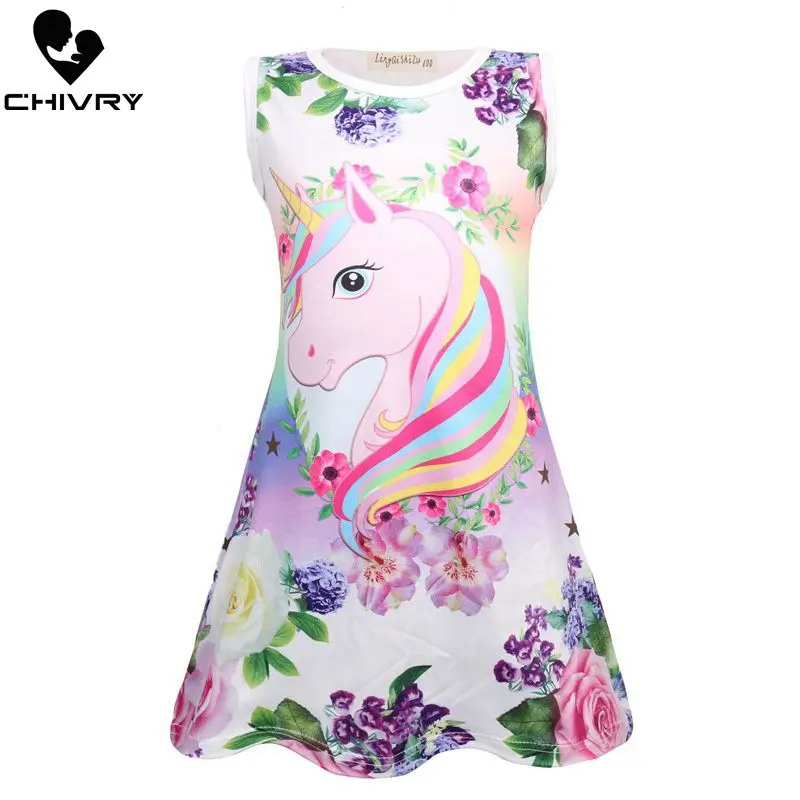 

Chivry Summer 2019 New Little Girls Sleeveless A-line Princess Dress Baby Girls Kids Casual Unicorn Print Sundress Vestidos