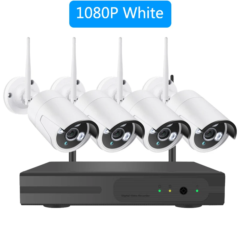 HD 1080P 4CH Беспроводная NVR CCTV система 2MP наружная Водонепроницаемая WiFi ip-камера аудио запись безопасности комплект видеонаблюдения - Цвет: 4CH 1080P White