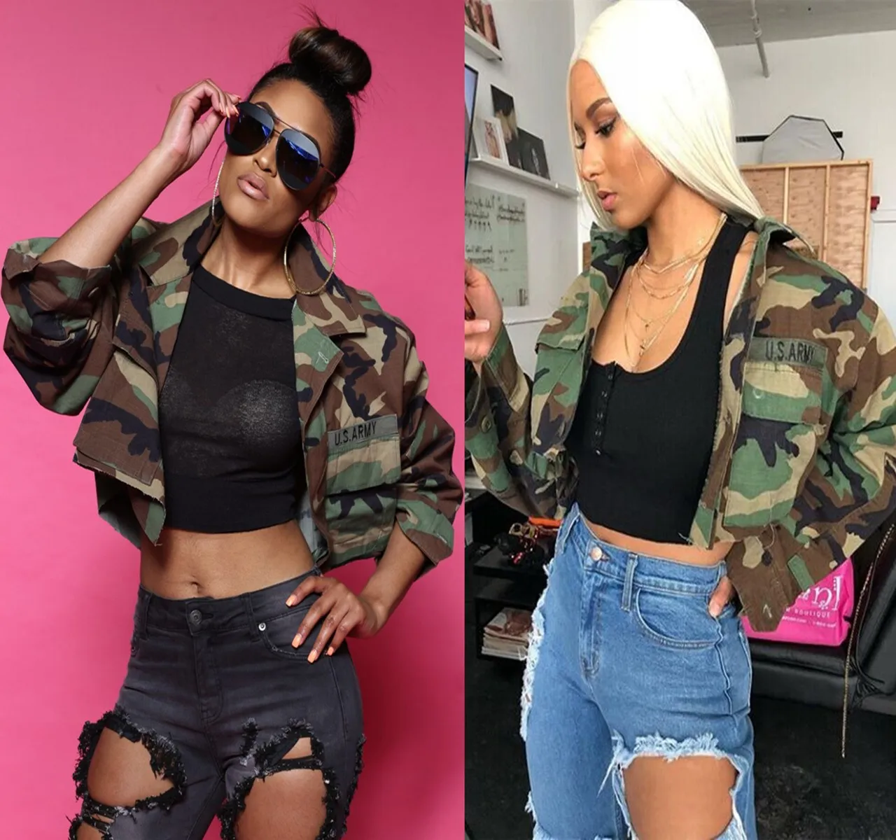 2018 Fashion Women Casual Camouflage Outerwear Military Fatigues Stylish Female Button Army Green Short Jacket Coats