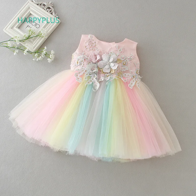 2018 new arrival Rainbow Party Dress for Baby Girl Dress Wedding Baby