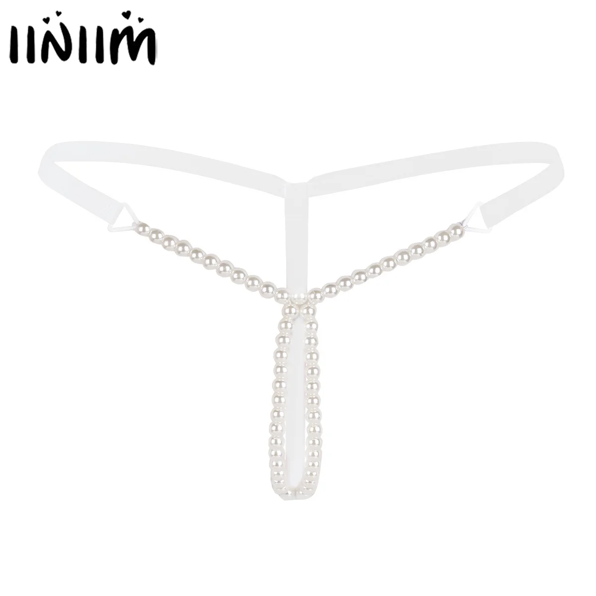 

iiniim Women Adult Sexy Stretchy Lingerie Pearls Bikini Massage G-string Low Waist Crothless Thongs Exotic Fashion Underwear