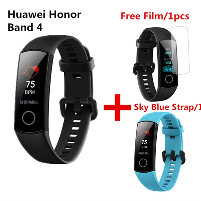 Смарт-браслет huawei Honor Band 4 Amoled 0,9" с цветным сенсорным экраном, 50 м, умный Браслет для плавания, сердечного ритма, сна - Цвет: add sapphire blue