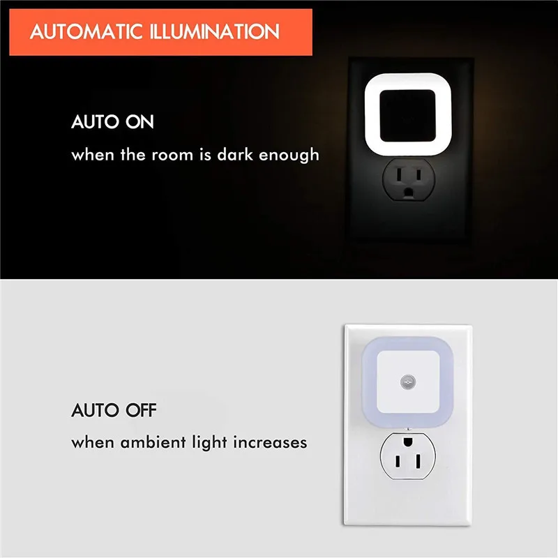 EU 220V Light Sensor AUTO NOOFF Mini LED Night Light Novelty Square Baby kids Bedroom Hallway Bedroom lamp Romantic Lights bulb (7)