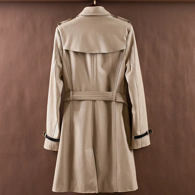 Automne B 2018 Cuir Longue Designer Tranchée Hiver style Avec Femmes Bouton Style Nouveau Mince Mat En Classique Kaki Dame Ligne A Deux Ceinture Doux qgaqr