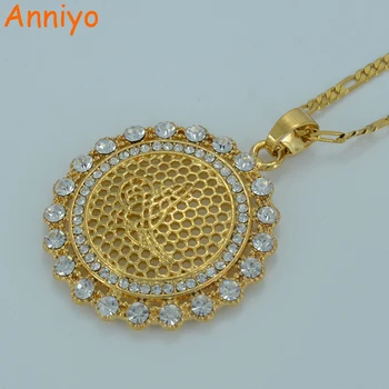 

Anniyo New Turkey Coin Necklace for Women Gold Color Arabic Coins Jewelry Wholesale Turk Pendants With Rhinestone #018806