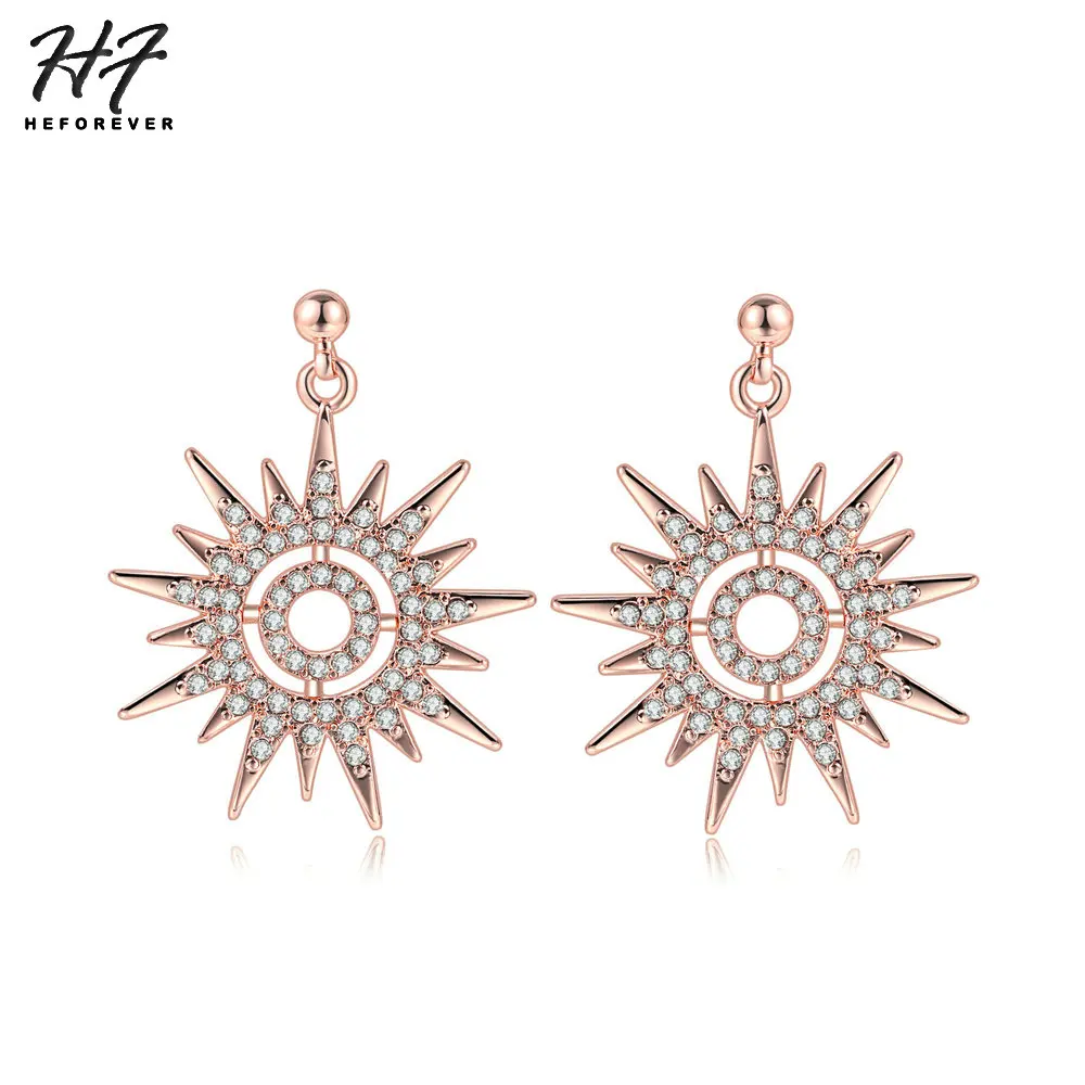 

Special Sun Shaped Drop Earrings For Women Girl AAA+ Zirconia Hollow-out Flower Rose Gold Color Fashion Jewelry Xmas Gift KC163