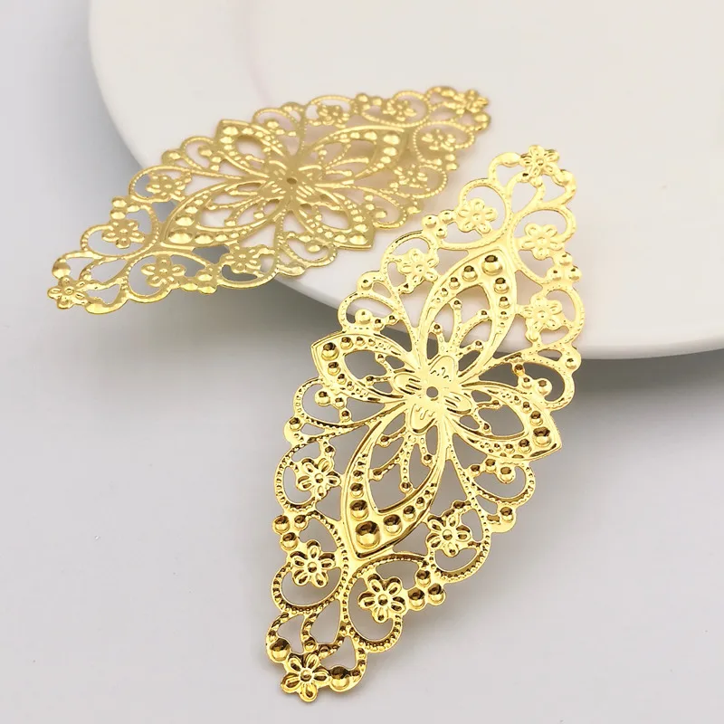 10 PCS 골드 컬러/화이트 K/골동품 청동 타원형 금속 선조 꽃 슬라이스 매력 결과 DIY 액세서리 쥬얼리 어셈블리