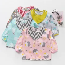 Водонепроницаемый детский милый детский нагрудник с мультяшным принтом, хлопковое пальто с длинными рукавами, полиэстер нагрудник фартук для самостоятельного кормления ребенка