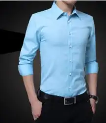 Новая деловая Мужская рубашка с длинным рукавом Осень cultivate one's morality Мужская Мода Досуг тонкий сплошной цвет-dbg-EE79
