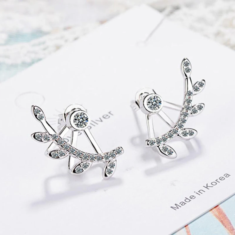 

KOFSAC New Fashion Silver 925 Stud Earrings For Women Jewelry Shiny Zircon Small Leaves Earring Lady Anniversary Accessories Hot