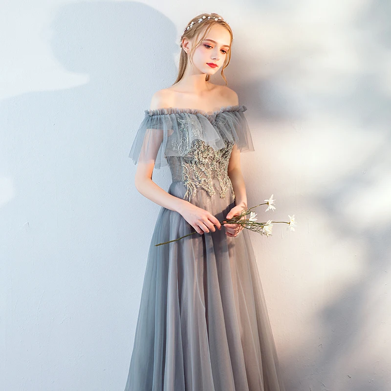 Robe De Soiree элегантные вечерние платья 2019 длинные тюлевые Аппликации с плеча
