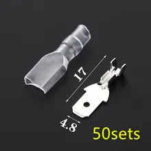 50 комплектов 4,8 мм с прозрачная оболочка вставленная пружина 4,8 мм Разъем Терминал Faston с изолятором для провода