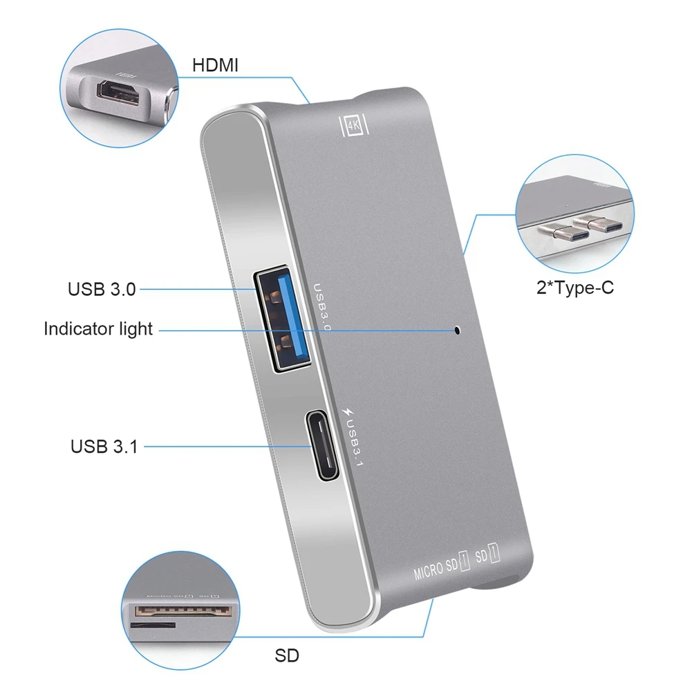 Концентратор USB C HDMI 4k для MacBook Pro thunderbolt 3 Type концентратор с кардридером TF SD 0 порт
