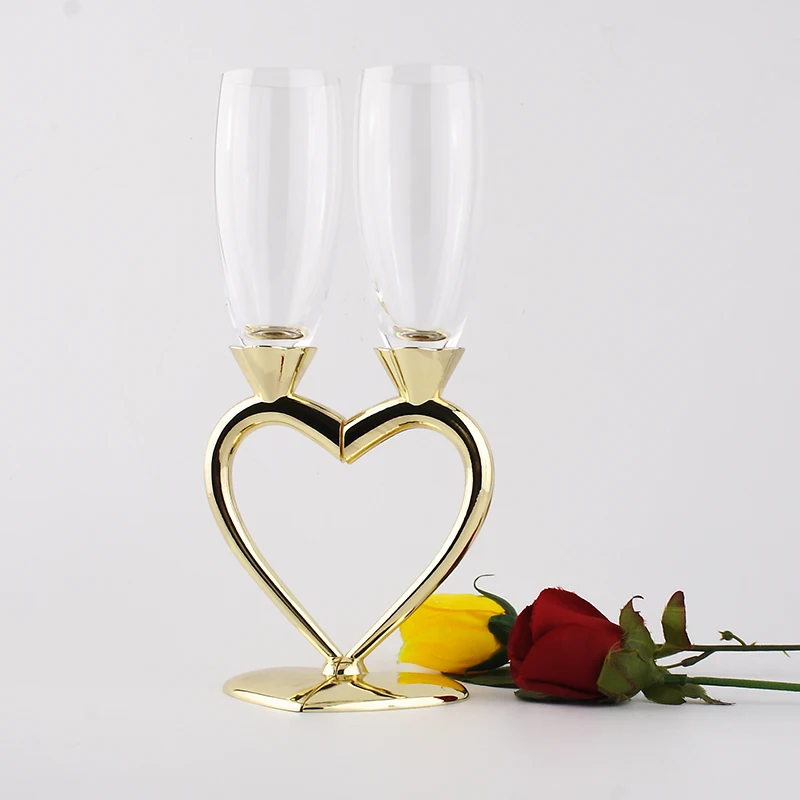 Romantic gold heart rhinestone champagne glasses 170wedding glasses for