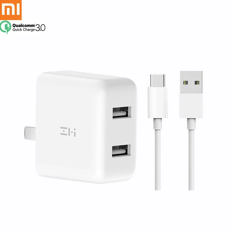 

Xiaomi ZMI Quick Charger QC3.0 5V/3.6A Dual USB with Type-C cable Quick Charge 100V-240V for Android IOS Mobile Phones H30