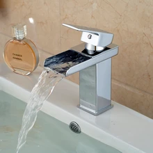 Cachoeira torneira da pia do banheiro latão cromado quente & água fria deck montado para pia banheiro