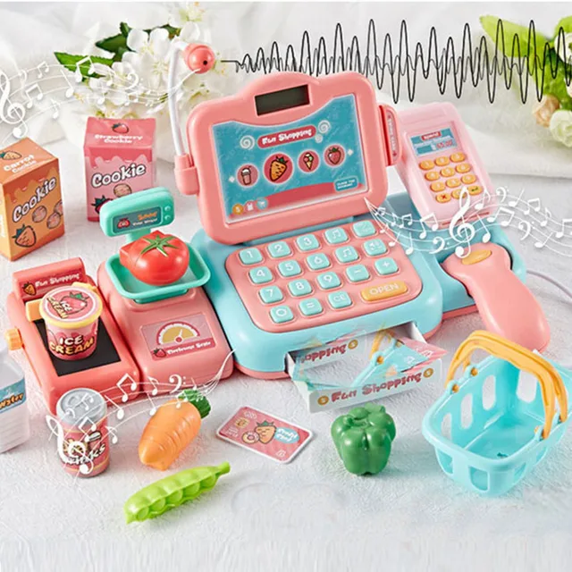24Pcs/set Electronic Mini Simulated Supermarket Cash Register Kits Toys Kids Checkout Counter Role Pretend Play Cashier Girl Toy 4