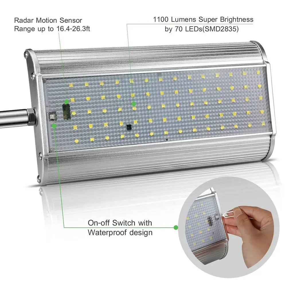 Солнечный 70 LED радар из алюминиевого сплава с дистанционным управлением
