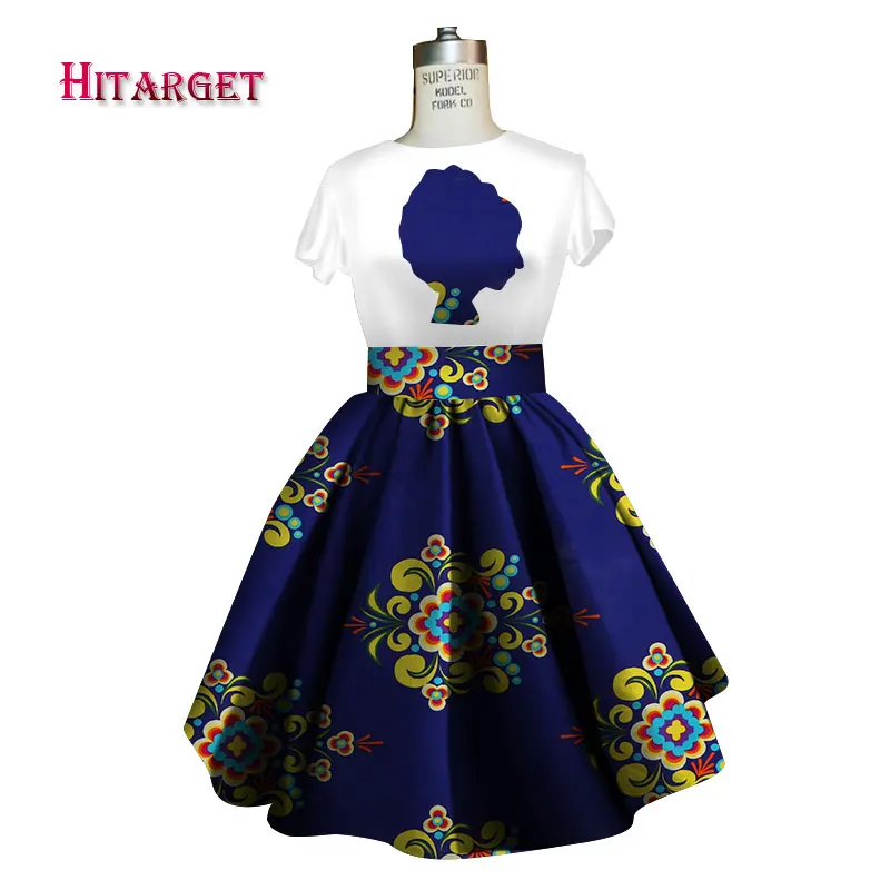 

2018 Summer dress Plus Size 2 Pieces African Print Dashiki Cotton T-shirt Skirt Set Bazin Rche Femme Africa Clothing WY2726