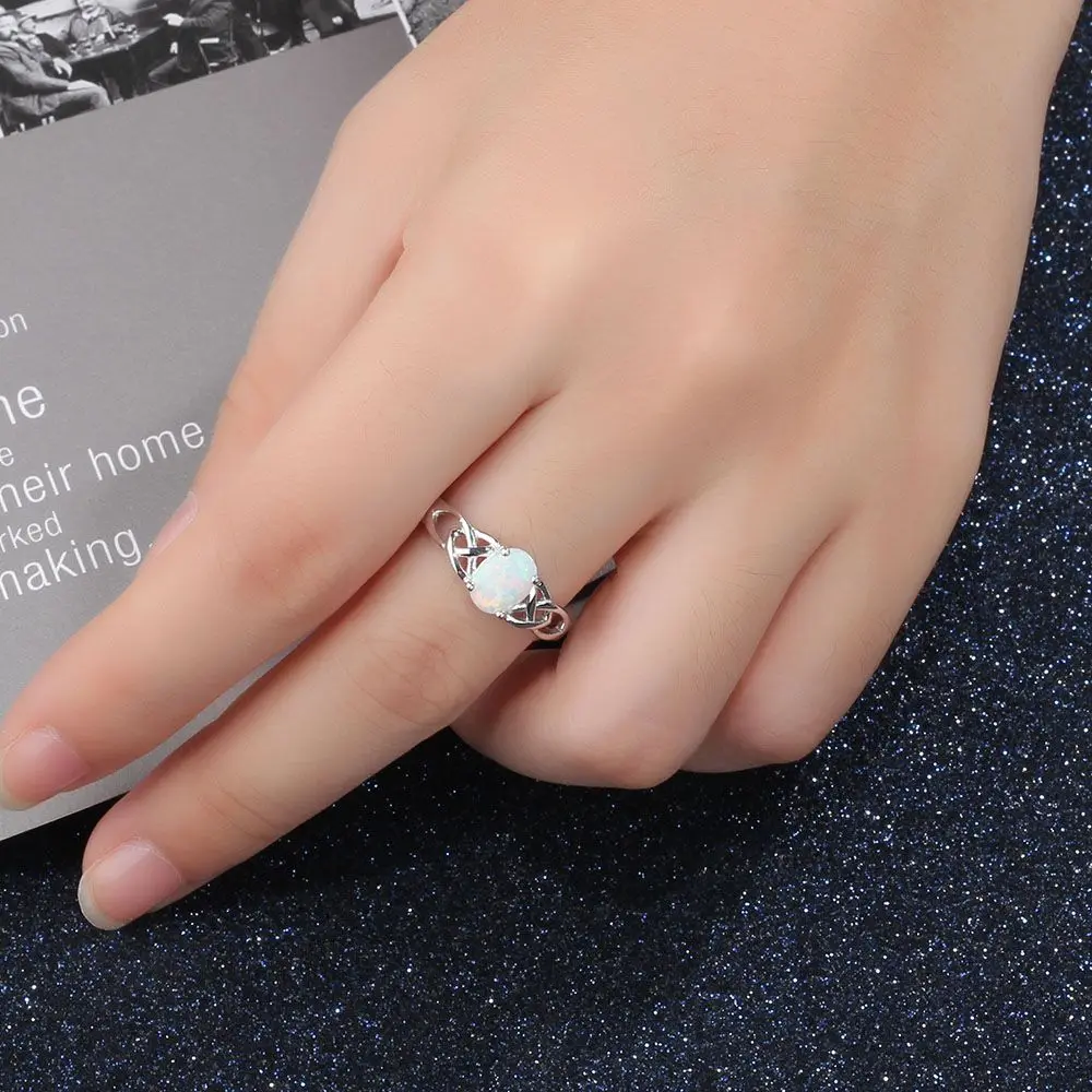 Женские Ювелирные изделия 925 пробы Серебряное кольцо с овальным молочным опалом камень Обручальные кольца романтический стиль подарки(JewelOra RI102814