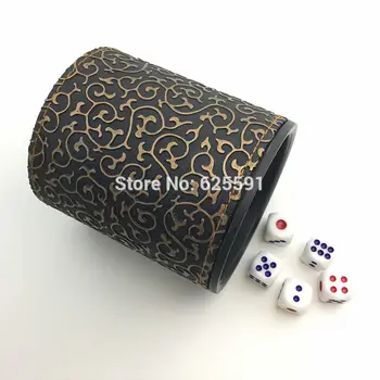 

T&G High Quality Brown Leather Dice Cup+5pcs 14mm White Cube Set Dgd