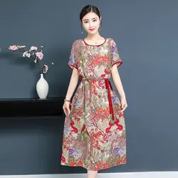 2018 г. Новые летние женские dresslt печати o-образным вырезом свободные длинные полноценно шелковые платья дизайн и цвет 1631