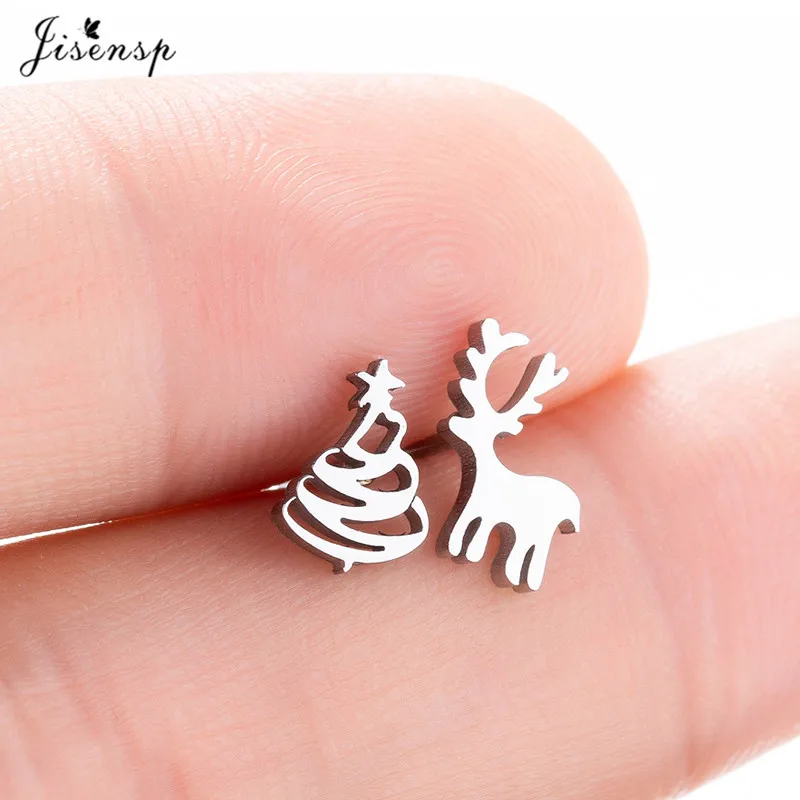 Jisensp модные рождественские деревянные серьги Симпатичные Лось животного серьги с оленями Нержавеющая сталь Jewelry Для женщин девочек подарок на год