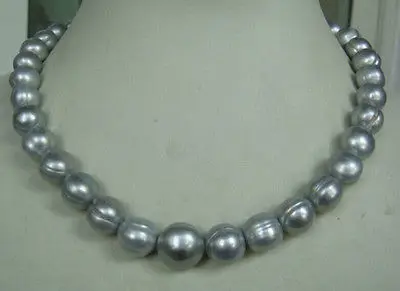 

HOT## Wholesale FREE SHIPPING >>> gogerous 12-13mm south sea silver grey baroque pearl necklace 17inch