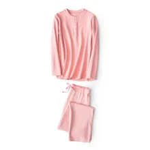 Осенние повседневные пижамные комплекты для пар из двух предметов, Женский мягкий хлопковый пижамный комплект мужской с круглым воротником, футболка+ штаны в полоску