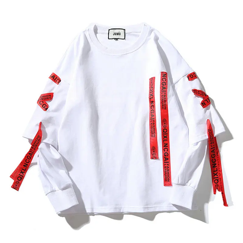 Tanie 2019 nowe bluzy hiphopowy sweter mężczyźni wygodny dżersej z długim rękawem o neck wstążki bluzy drop shipping ABZ304