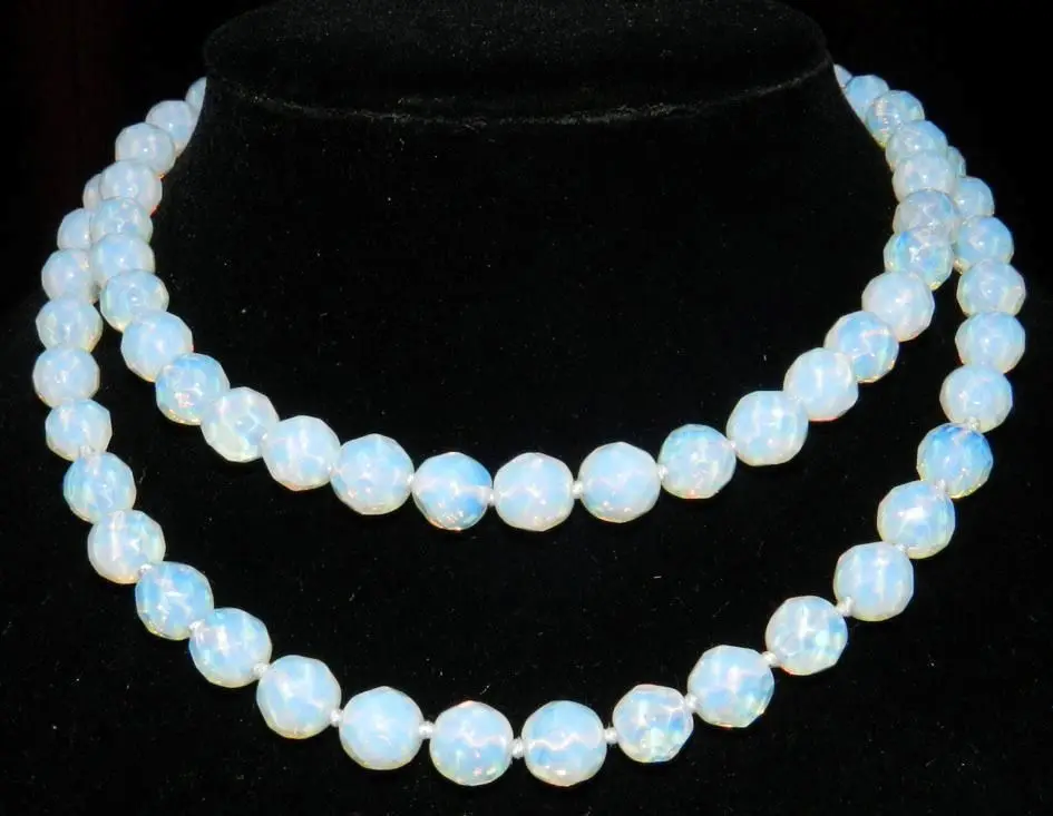 

FREE SHIPPING10mm faceted White Opal Round Beads Necklace 33 " JL