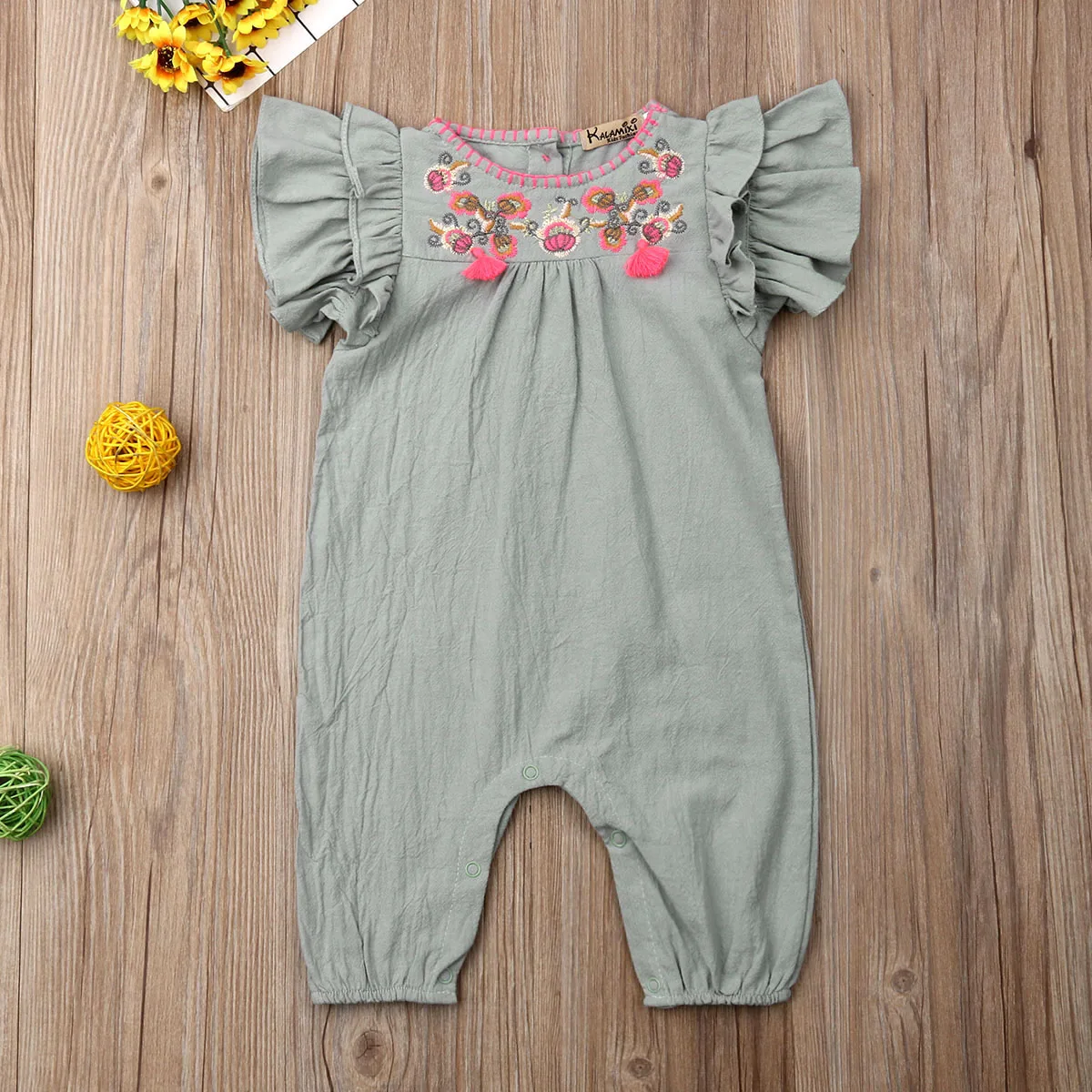 Emmababy Summer Newest Fashion Newborn Baby Girl Clothes Solid Color Fly Sleeve Ruffle Flower Romper Jumpsuit Outfit Sunsuit