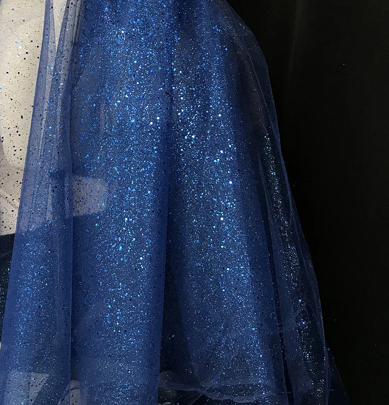 Темно-синяя сверкающая штамповка золотого и серебряного фантомного цвета Лазерная марлевая сетчатая ткань для платья балдахин юбка