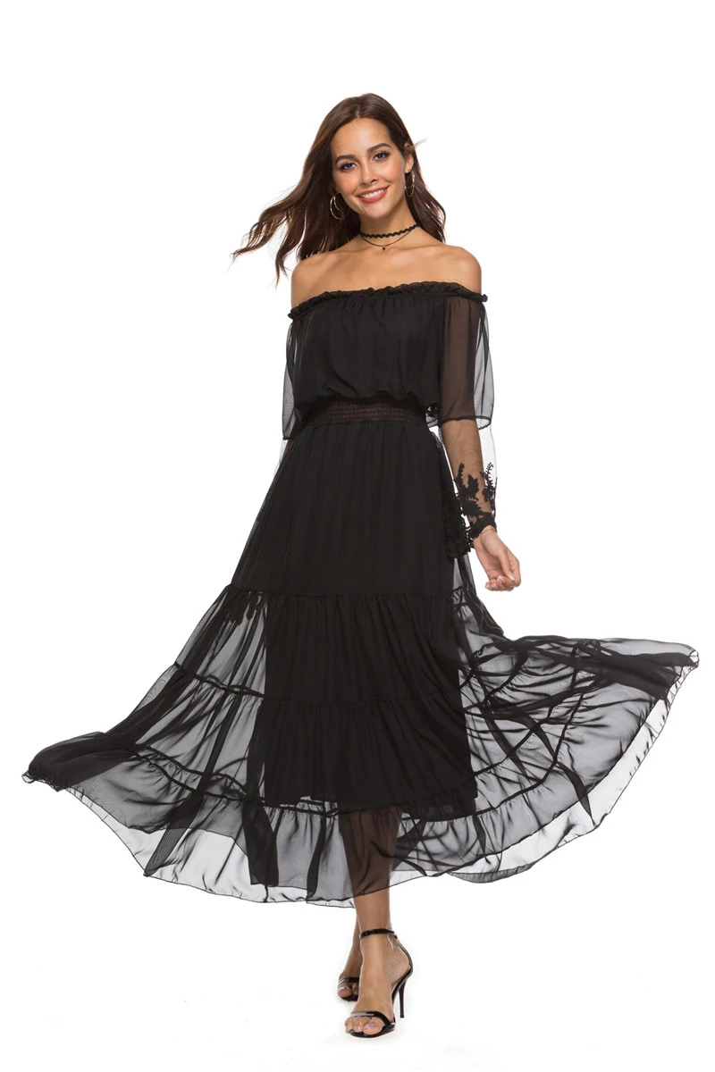 black sheer off the shoulder dress