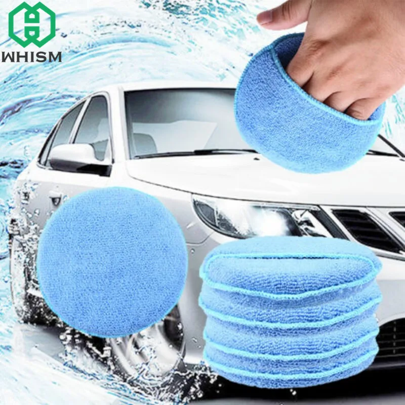 

WHISM 5PCS 5" Diameter Microfiber Cleaning Sponge Soft Car Care Wax Applicator Pads Polishing Sponges Motorcycle Waxing Sponge